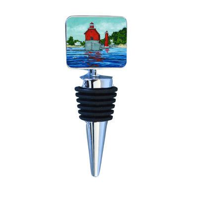 Wine Bottle Stopper: Lake View: Grand Haven Lighthouse