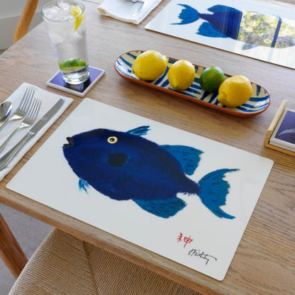 African Pompano Placemat with detailed fish design on coastal-themed table setting