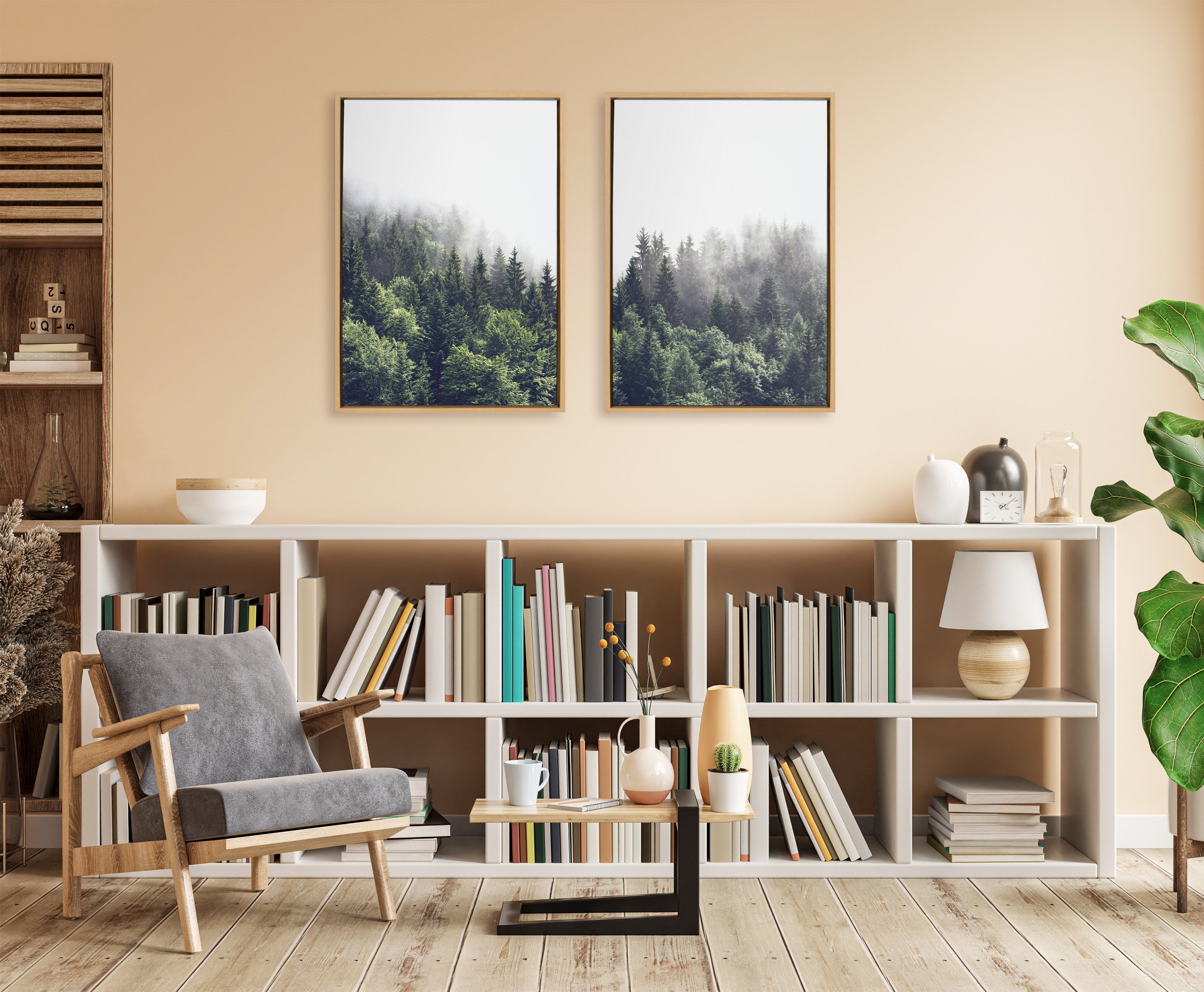 Sylvie Lush Green Forest on a Foggy Day Framed Canvas Set by The