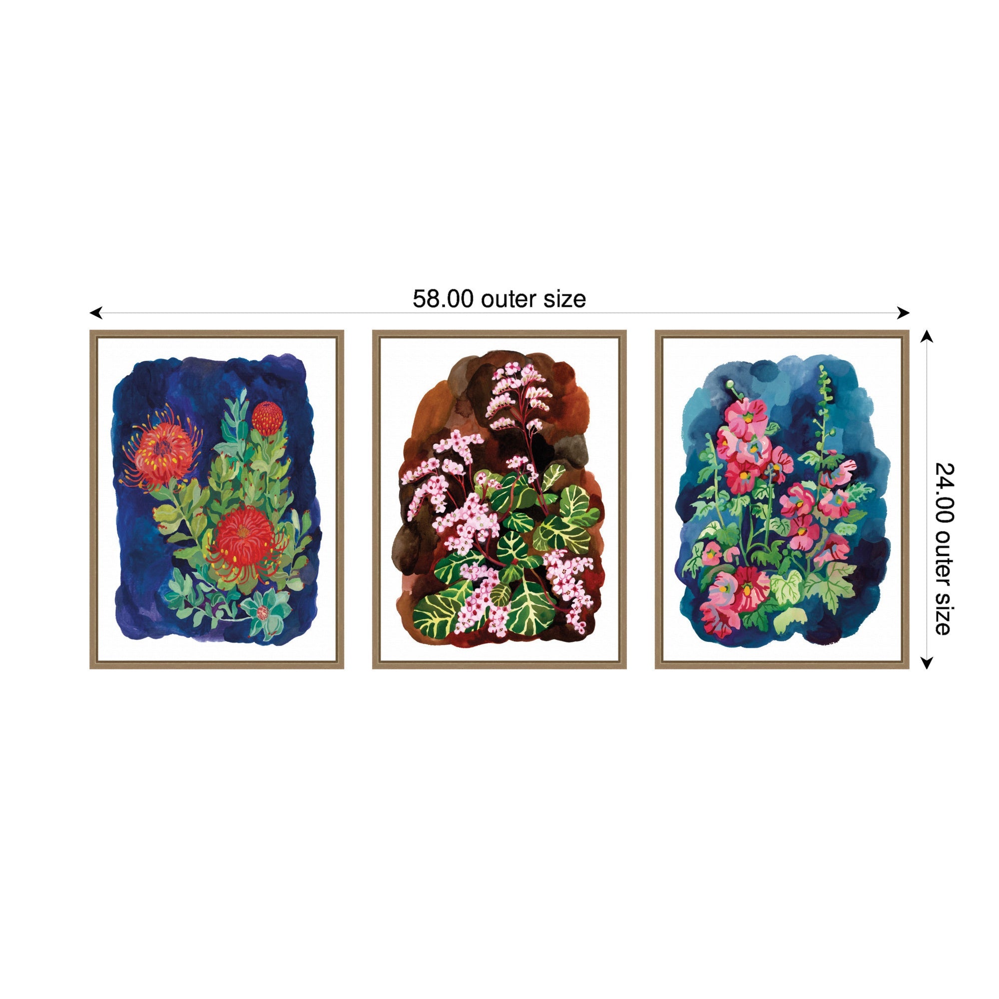 Proteas in Blue & Hollyhock 3 Piece Framed Canvas Wall Art Set by Lucia Gianello