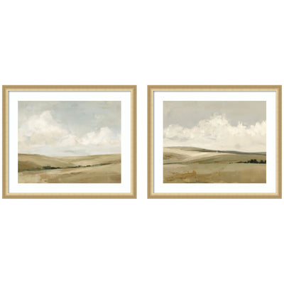 Whispering Meadows 2 Piece Framed Wall Art Print Set showcasing natural meadow scenes in muted tones, framed with clear acrylic.