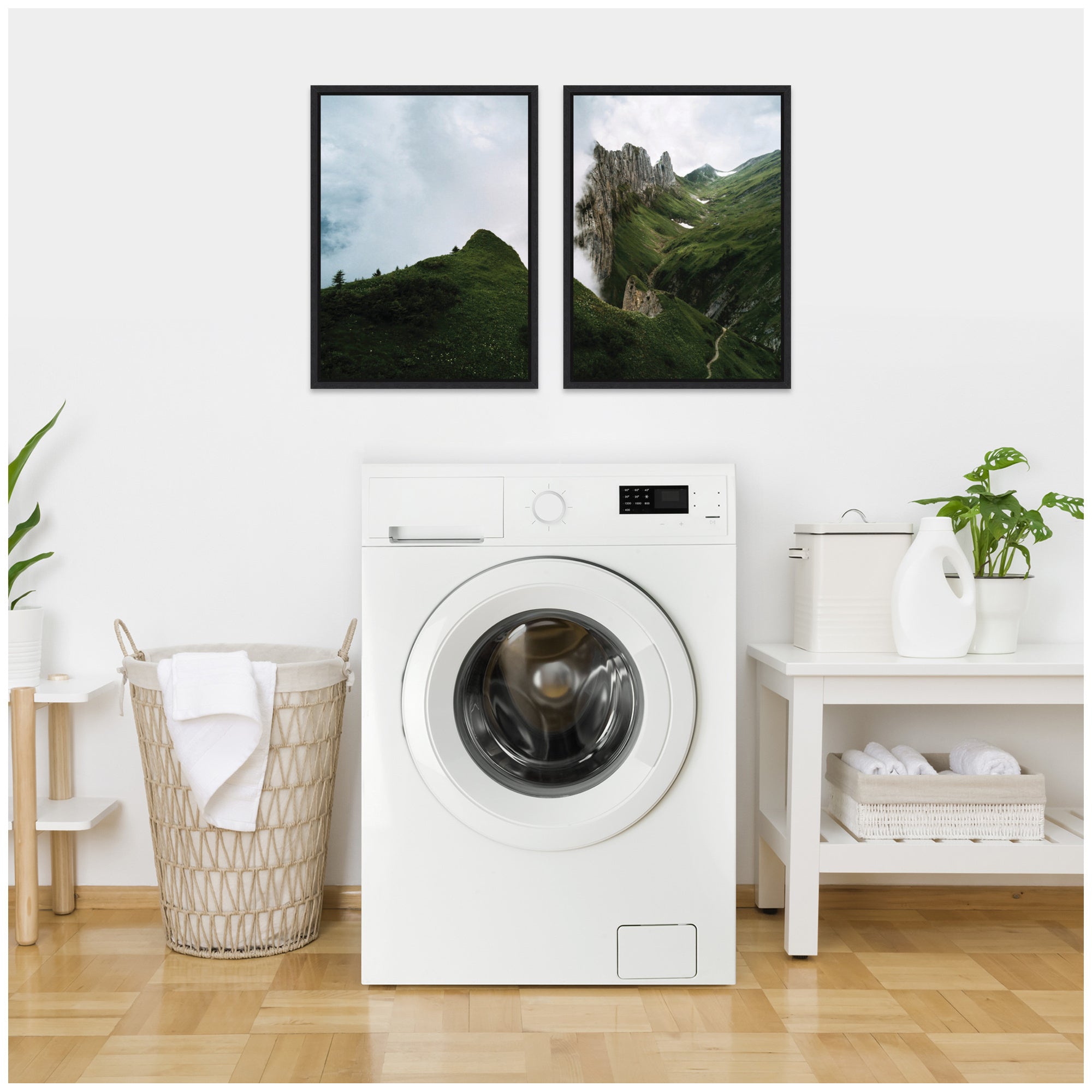 Sylvie Mountain Ridge and Green Meadow Framed Canvas Art Set by Michael Schauer