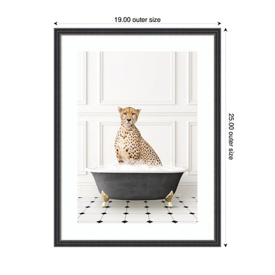 Cheetah in Classic Black and White Bathtub by Amy Peterson Framed Wall Art Print