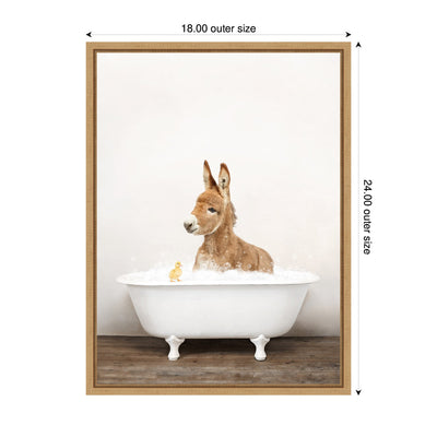 Sylvie Baby Donkey in Rustic Bathtub Framed Canvas by Amy Peterson