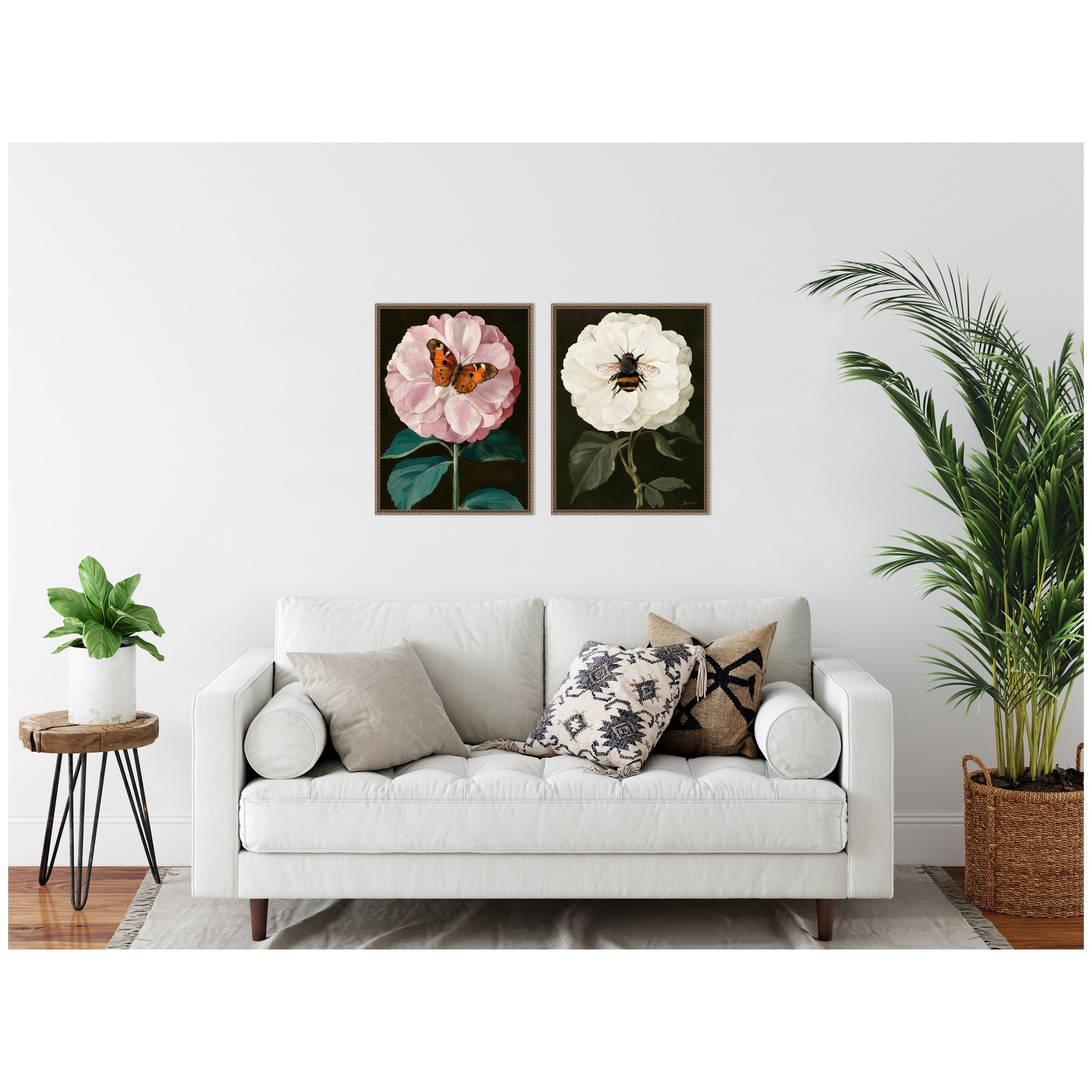 Sylvie Beaded Flutter Bug and Busy Bee Framed Canvas Art Set by Mary Sparrow