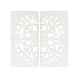 Saanvi Carved Wood Wall Art Set showing a circular hand-carved pattern with textured depth in warm wood tones