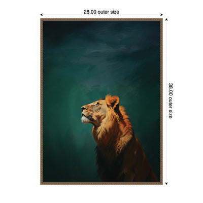 Lion on Tonal Blue Teal Green Abstract by The Creative Bunch Studio Framed Canvas Wall Art Print