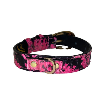 XS/S 7”-14” Fuchsia/Light Pink/Red & Black Snake Collar with Custom Gold Italian Hardware