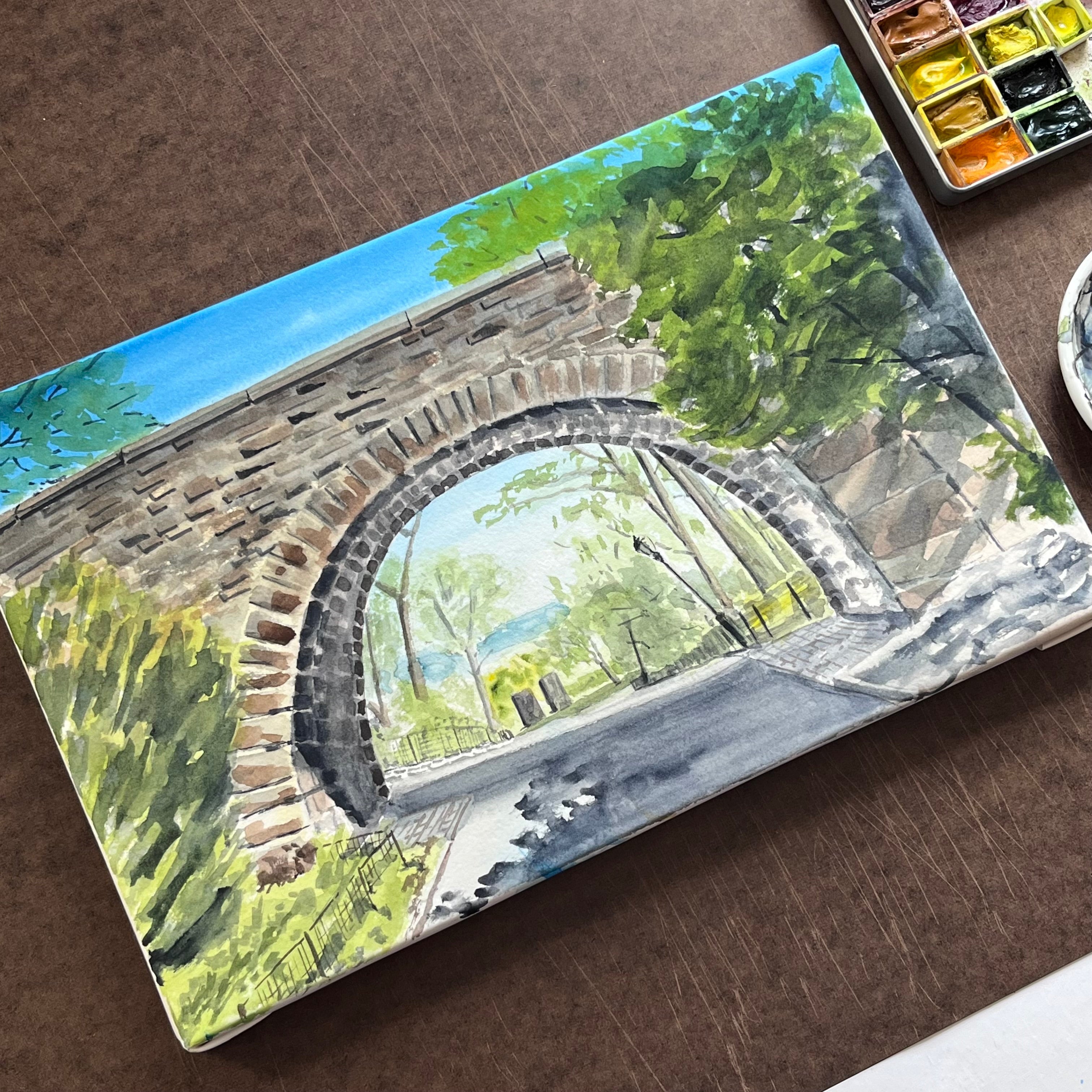 Linden Terrace Arch, Watercolor, Plein Air by Art By Francis - product image 3 for Resin Society