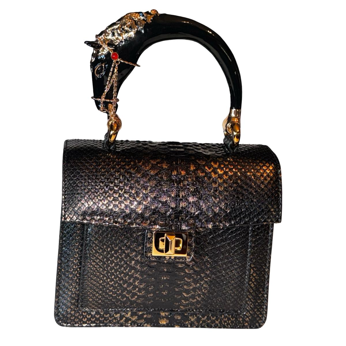 Noir d’Or Horse Handle Handbag Authentic Black and Gold Python by Allysa Payne Beverly Hills - main product image for Resin Society