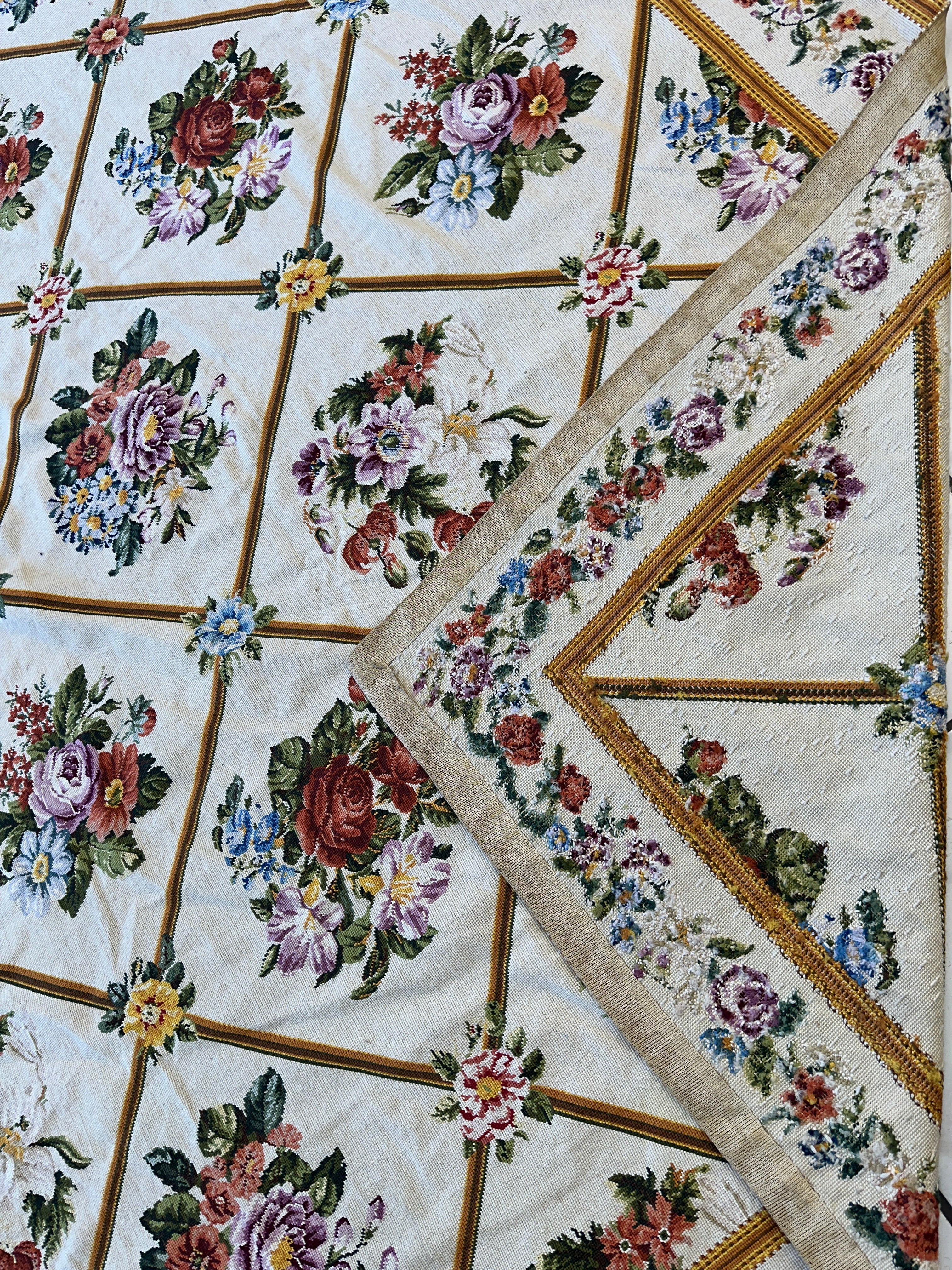 Handmade Needlepoint Floral Wool Rug – 9' 7" x 13' 5" – Vintage by Rugistan - product image 5 for Resin Society