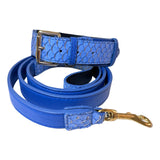 Malibu Classic Collar & Leash Set with blue and gold Tilapia and Italian leather