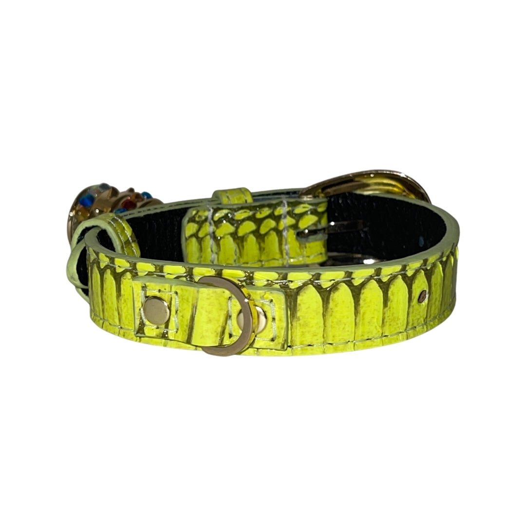 XS/S 7”-14” Light Neon Green Custom Snake Collar/Custom Gold Oval by Allysa Payne Beverly Hills - product image 2 for Resin Society