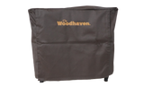 Woodhaven Full Firewood Rack Cover on firewood rack in outdoor setting