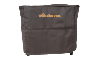 Woodhaven Full Firewood Rack Cover on firewood rack in outdoor setting