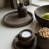 Fluted oval resin stoneware tray in Mocha Stone and Limestone tones by Lynn & Liana Designs