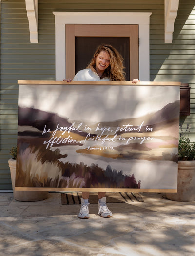 Large Canvas with Banner Wood: Be Joyful in Hope by jenessawaitshop - main product image for Resin Society