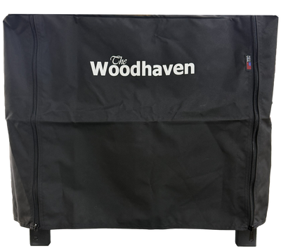 Woodhaven 2 ft Steel Firewood Rack in black with optional cover and support bases