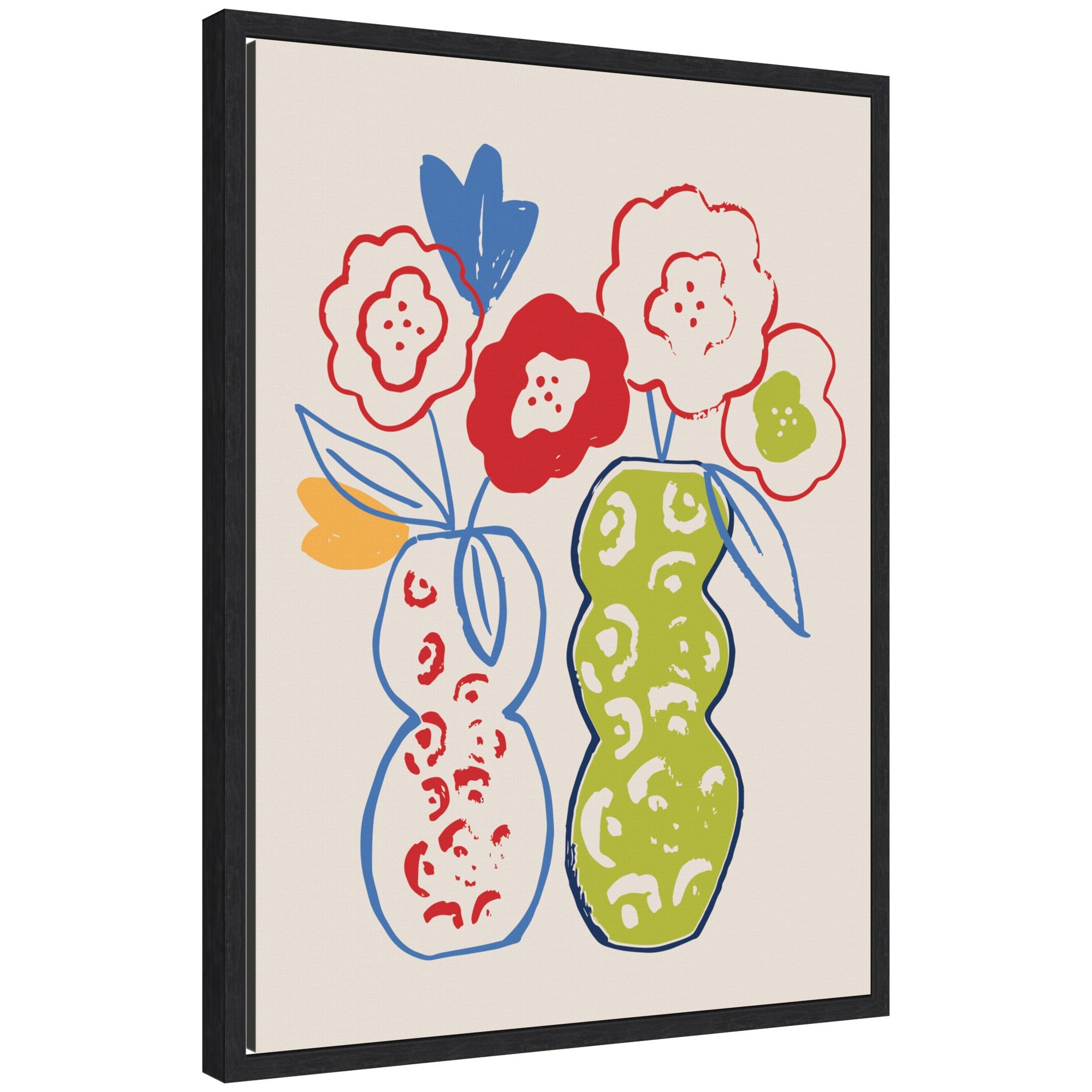 Live Boldly Flower Vases framed canvas wall art print showing vibrant floral imagery in black Sylvie frame