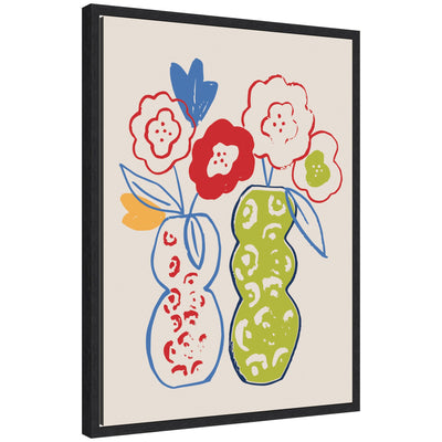 Live Boldly Flower Vases framed canvas wall art print showing vibrant floral imagery in black Sylvie frame