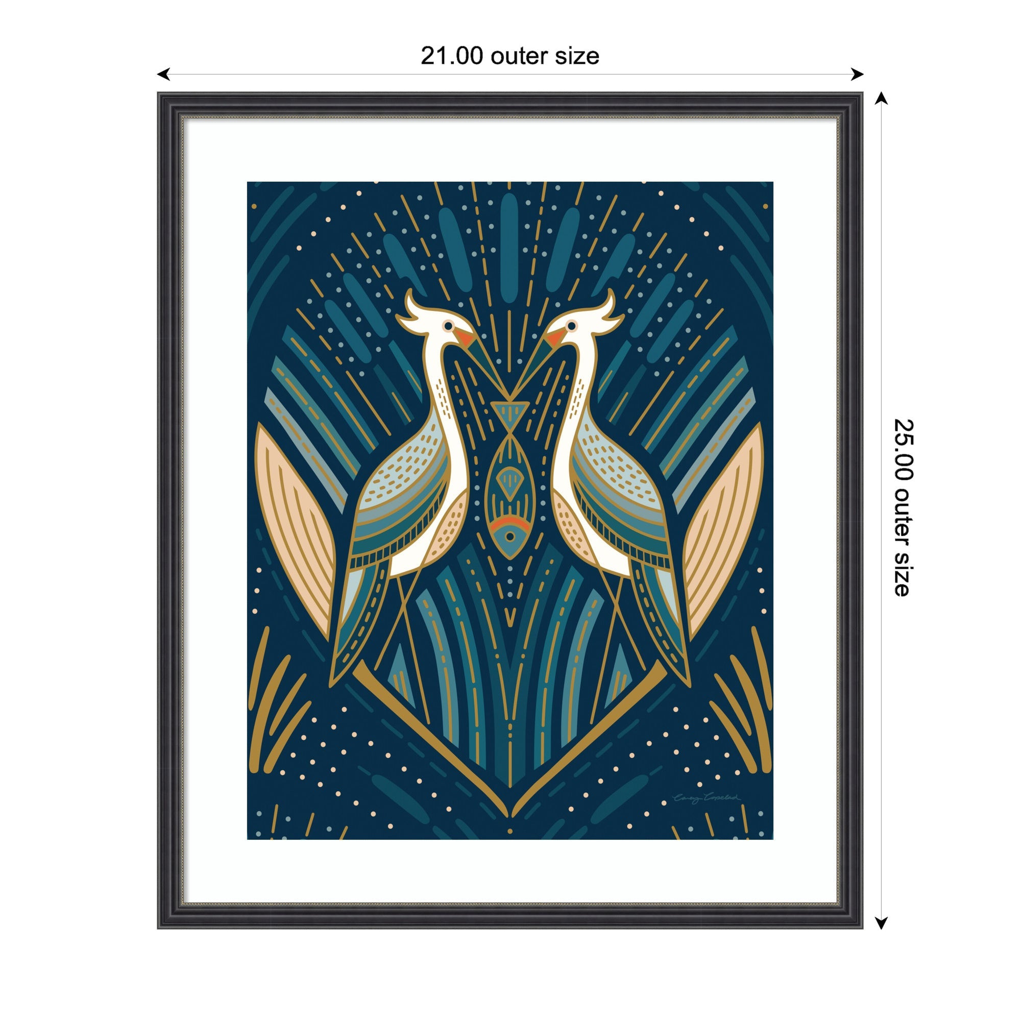Framed Art Art Deco Herons Blue by Carey Copeland