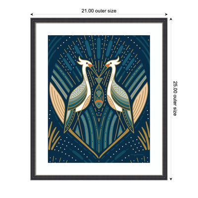 Framed Art Art Deco Herons Blue by Carey Copeland