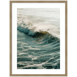 Framed Morning Glow artwork by Alicia Bock with a soft landscape scene in a Woodgrain Stripe Mocha frame.