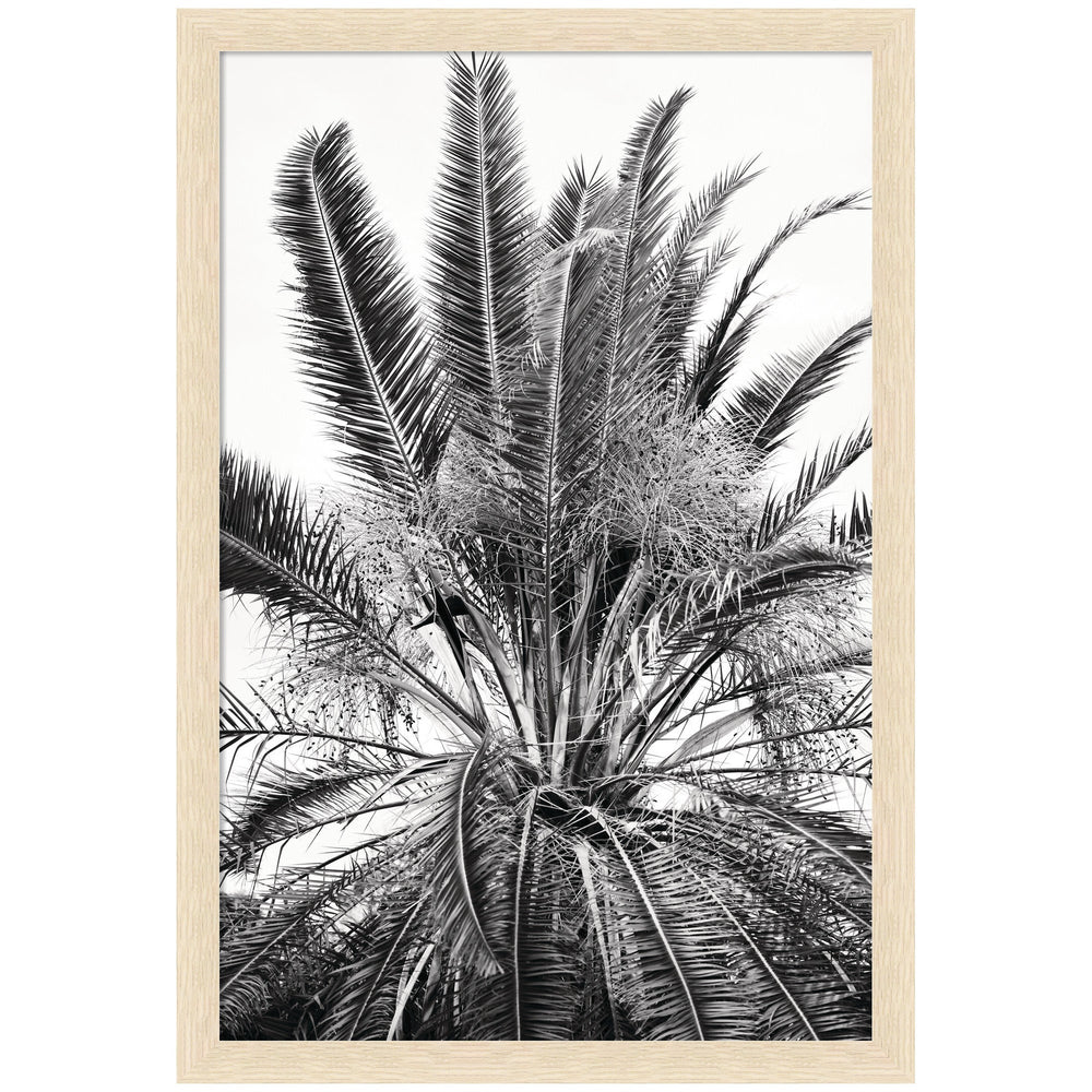 No 15 by Alicia Bock Framed Wall Art Print showing a person sitting near a window with plants and warm woodgrain stripe blonde frame