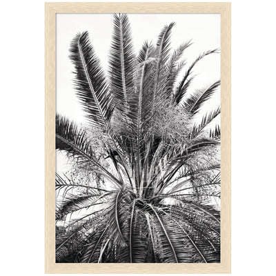 No 15 by Alicia Bock Framed Wall Art Print showing a person sitting near a window with plants and warm woodgrain stripe blonde frame
