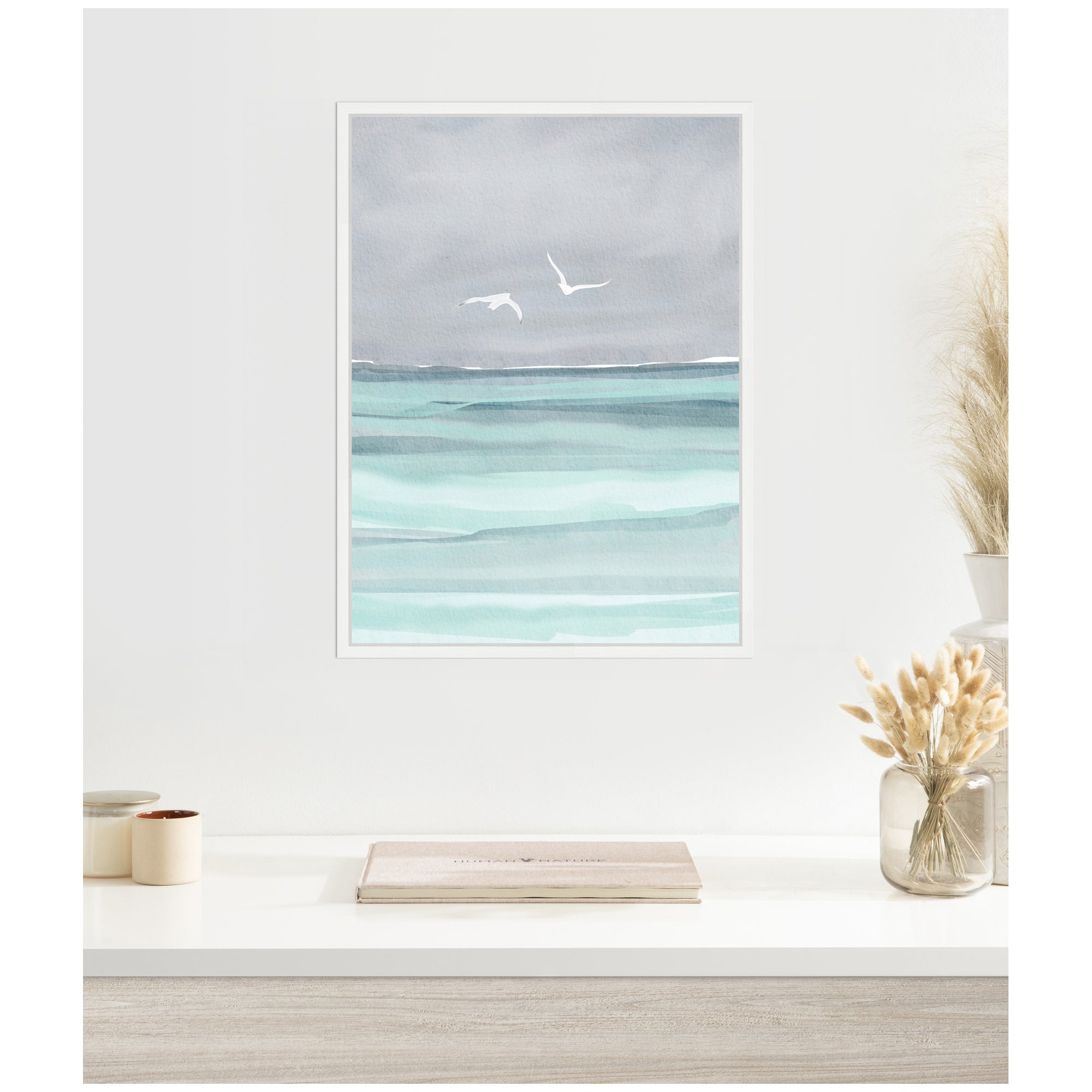 Sylvie Sea and Seagulls Framed Canvas by Nikita Jariwala
