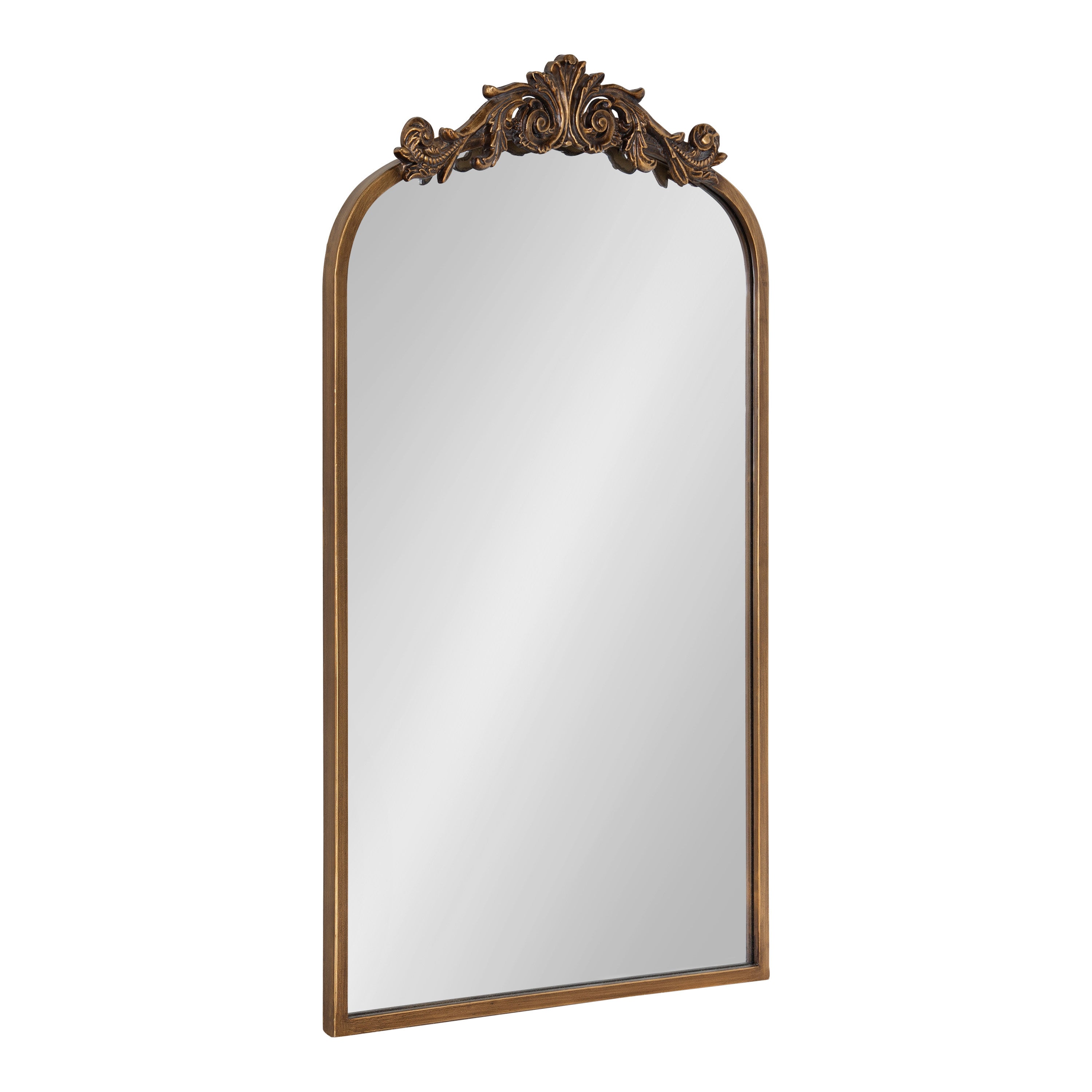 Arendahl Traditional Arch Mirror with baroque-style resin overlay on iron frame in antique finish.