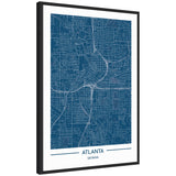 Sylvie Atlanta Map Regal Blue framed canvas print by Jake Goossen showing detailed map of Atlanta with blue and cream color palette.