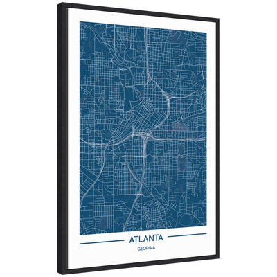 Sylvie Atlanta Map Regal Blue framed canvas print by Jake Goossen showing detailed map of Atlanta with blue and cream color palette.