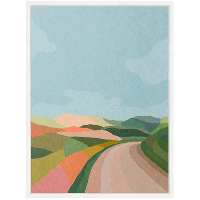 Sylvie Beautiful Landscape with Road Framed Canvas by July Art Prints
