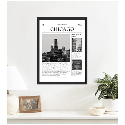 Chicago City Article by Megan Ryan Framed Canvas Wall Art Print