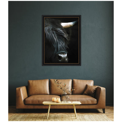 Minimalist Black Highland Cow Close by Michael Schauer Framed Wall Art Print