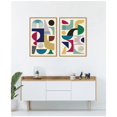 Sylvie MCM Retro Abstract Pattern Rainbow Framed Canvas Art Set by Rachel Lee