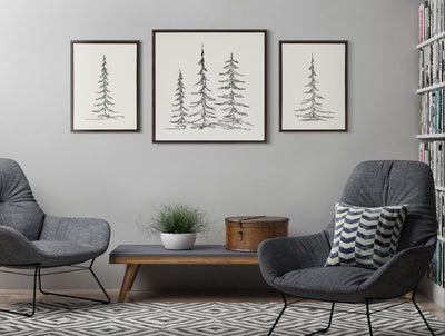 Sylvie Minimalist Evergreen Trees Sketch Framed Canvas Art Set by The Creative Bunch Studio