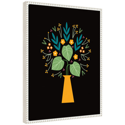 Sylvie Floral Yellow Vase abstract art framed canvas showing yellow flowers in a vase with vintage beaded frame variant