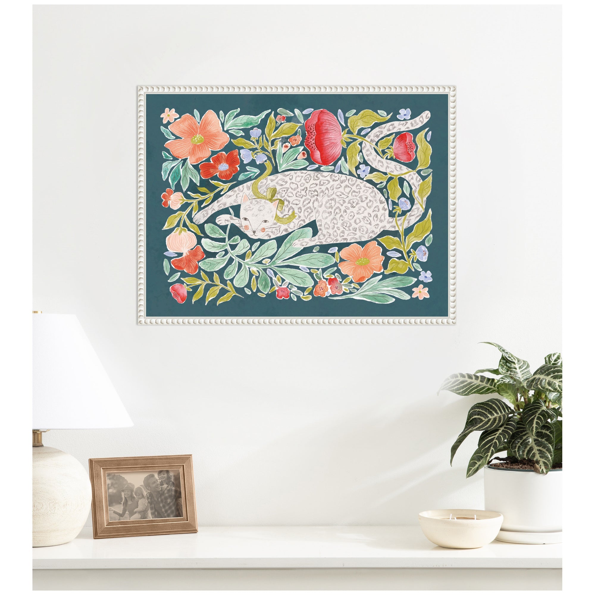 JL Floral Cat by Jill Labieniec Framed Canvas Wall Art Print