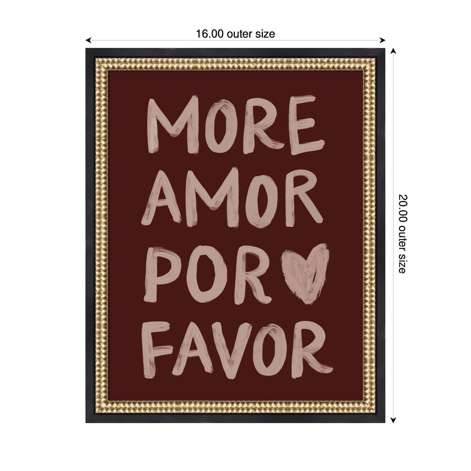 More Amor Por Favor Hand Painted Typography Maroon by Lucky Guava Framed Wall Art Print