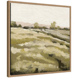 Petit Views No 10 framed canvas art print depicting a serene landscape with textured fields and trees under a soft sky in a rustic natural beaded wood frame