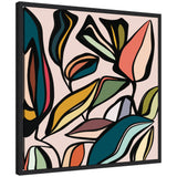 Framed canvas wall art print titled Fanciful Ficus SQ Expansion by Alicia Bock featuring vibrant abstract leaf shapes with bold black outlines
