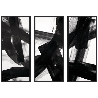 Black Mark No.
1, No.
2, & No.
3 three-piece framed canvas wall art set by Amy Lighthall, shown with black Sylvie frames