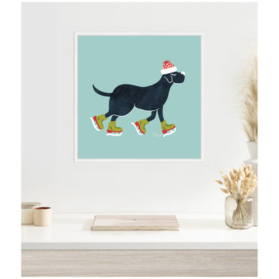 Sylvie Framed Canvas Cute Christmas Black Labrador Retriever by Carrie Cantwell