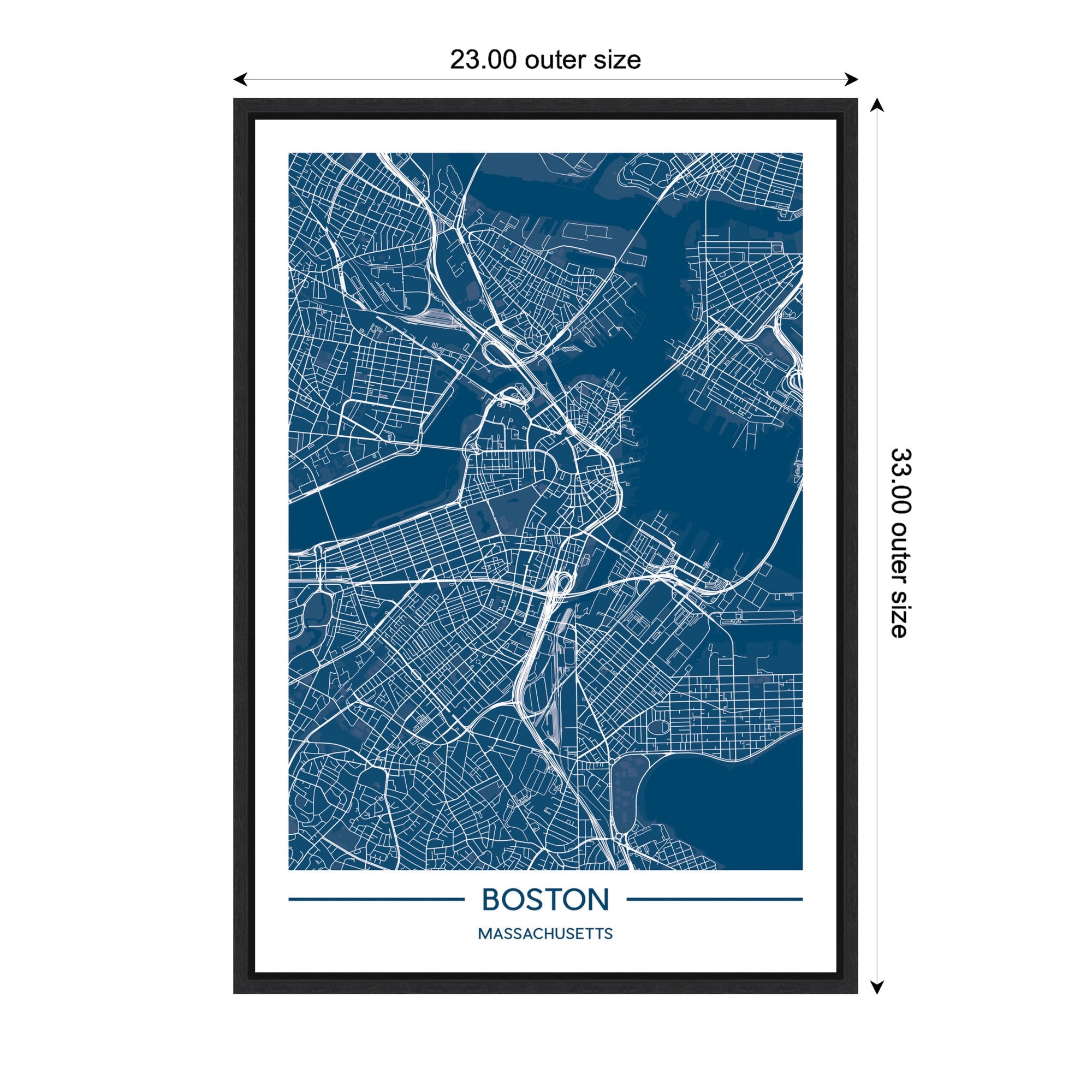 Sylvie Boston Map Regal Blue Framed Canvas by Jake Goossen