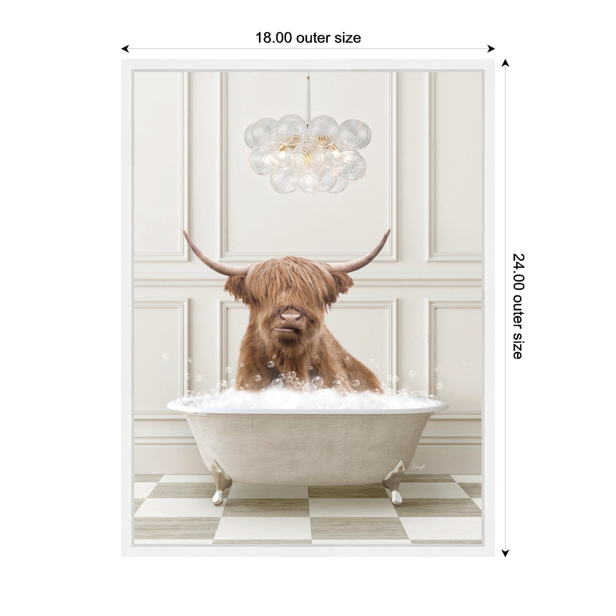 Sylvie Highland Cow in Lux Bathtub Framed Canvas by Amy Peterson