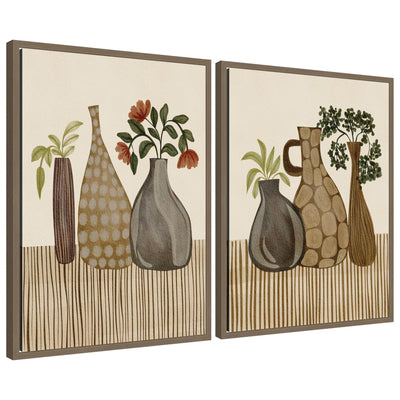 Rustic Still Life 2 Piece Framed Canvas Wall Art Set displaying warm-toned botanical elements in classic Sylvie moulding