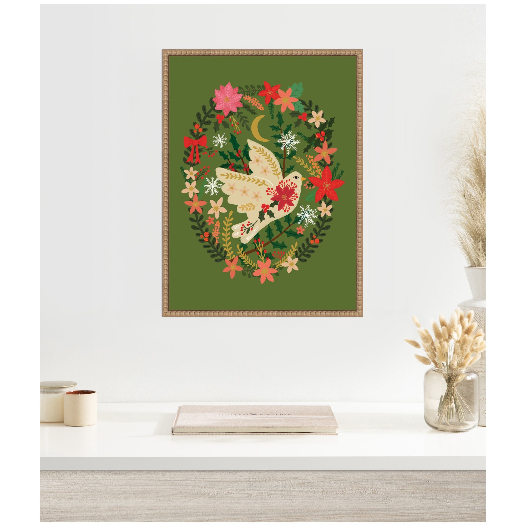 Sylvie Beaded Dove Christmas Framed Canvas by Mia Charro