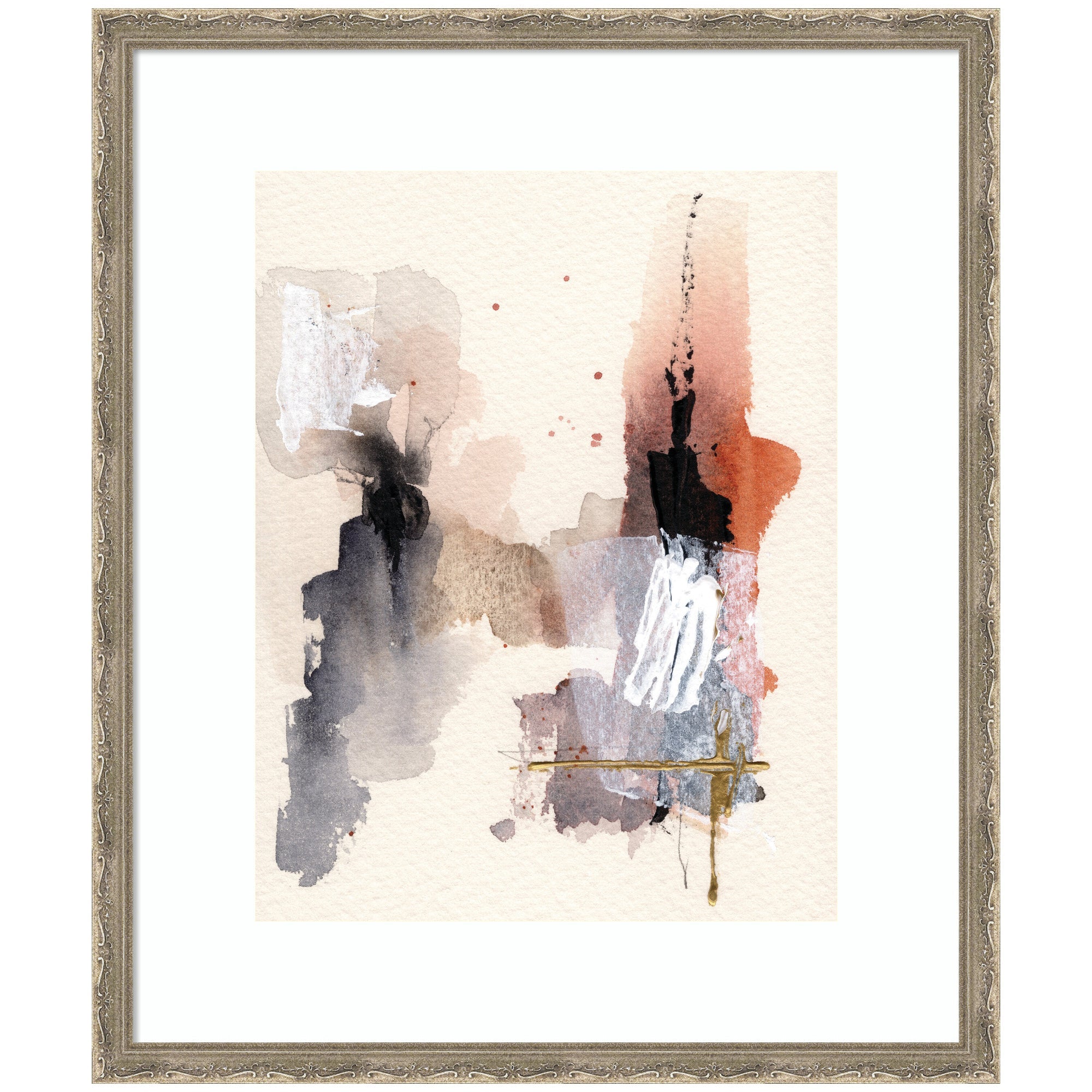 Framed Abstract Art Urban Wanderer 1 by Xizhou Xie, showing warm watercolor textures with red and black brushstrokes